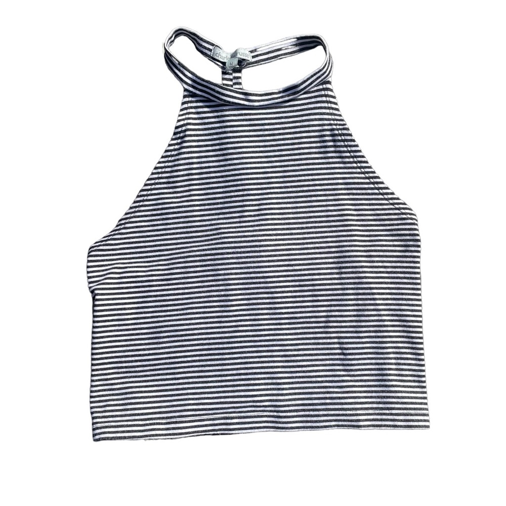 Black and White Striped Crop Top with Ribbed Back